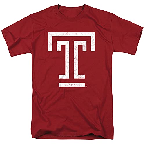 Temple University Official Distressed Primary Unisex Adult T-Shirt, Cardinal, Large