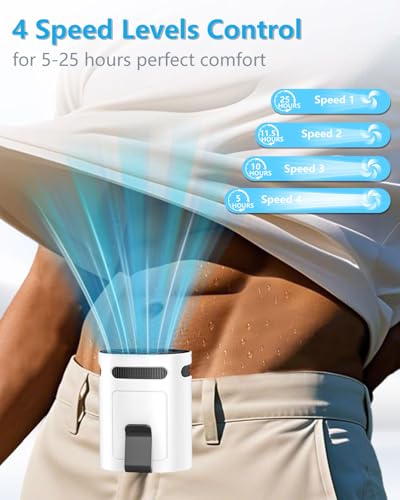 Clip On Fan for Shirt Belt Pants-Compact Portable Waist Fan Battery Operated,Wearable Undershirt Back Hip Hardhat Body Fans that Blow Cold Air,Hanging Necklace Fans with Strap for Outdoor Indoor White