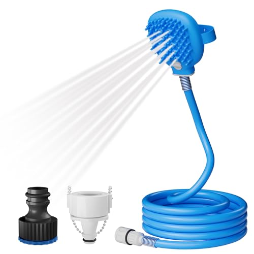Dog Shower Sprayer, 2 in 1 Bath Massage Brush Scrubber Handheld Pet Shower Grooming Hose Sprayer Silicone Dog Shower Head for Bathing Grooming Massage Outdoor Indoor Bath