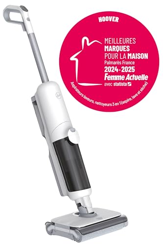 Hoover Aspirateur sans Fil Eau et Poussière Laveur de sols HW500, Double Rouleau, avec Moteur Haute Performance 230W, Détecteur Intelligent, Nettoyage Automatique, Aspire et Lave, 2 Rouleaux Extra