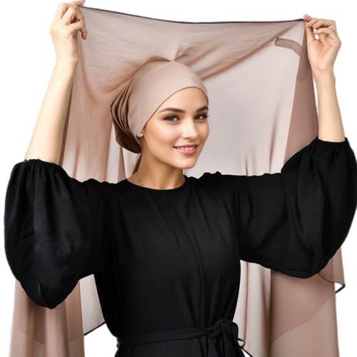 Instant Chiffon Hijab with Bulit-in Magnets Buckle for Women Muslim Hijab Shawl Headwrap with Undercap4