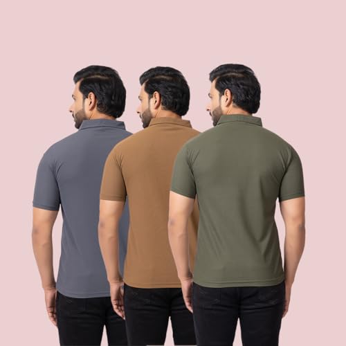 Image of HANABY Summer Wear Casual Wear Solid Polycotton Polo T-Shirt | Collar T-Shirt | Half Sleeves for Men (Pack of 3) (H-1336-Pack of 3)