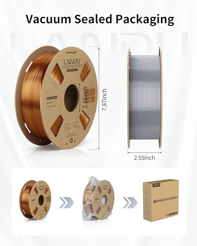 Image of LANDU Silk PLA Filament 1.75mm Copper 1KG, 3D Printer Filament Dimensional Accuracy + /- 0.02mm, 1kg Cardboard Spool(2.2lbs), Neatly Wound 3D Printing Filament,Silk Copper