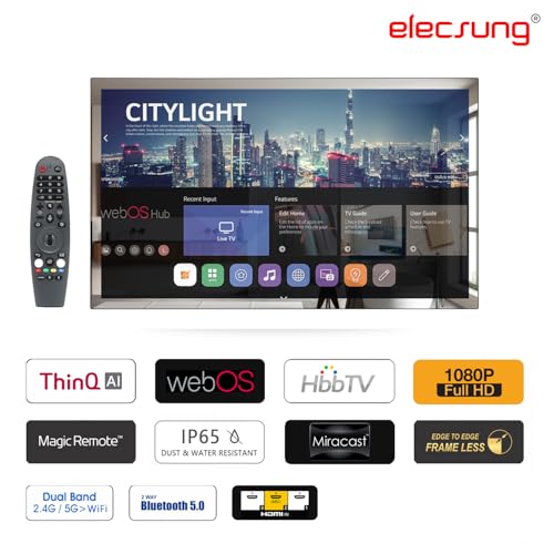 Image of 32 inch 4K UHD Smart Mirror TV - IP65 Waterproof for Bathroom /Hotel, ATSC Tuner, Built-in Voice Assistant, Wi-Fi, Integrated Speakers, 320A023, 2026 Model