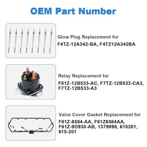QCESEV Diesel Valve Cover Gaskets Set Compatible with 1998-2003 Ford Diesel F250 F350 E250 E350 7.3L Replacement for F81Z-6584-AA 615-201 with Glow Plugs, Gaskets Harness, Relay Kit