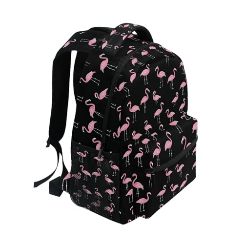 Flamingo Black Cartoon Backpack for School Boys Girls Adults Kids Bookbag Laptop Bag 15L2