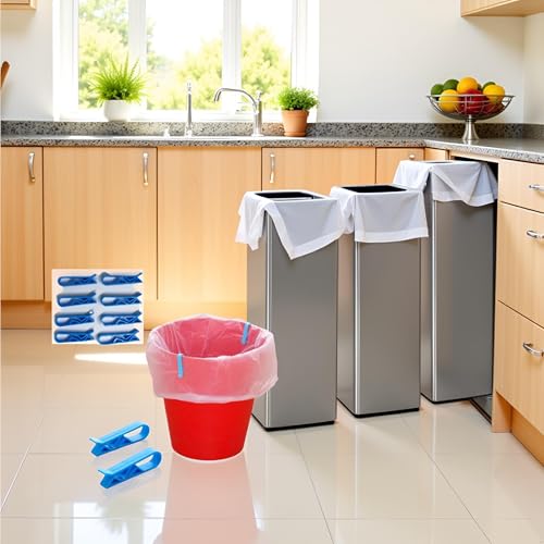 Image of Jinshining 10pc Blue Plastic Kitchen Garbage Bin Clip,Set of Bag Clips - Anti-Slip Fixation Clamp for Trash Cans and Garbage Bins,Trash,Kitchen Trash Cans