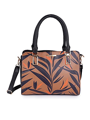 Image of LAPIS O LUPO Women Fashion Leaf Print Design Handbags Synthetic Leather Top Handle Satchel Purse With Sling