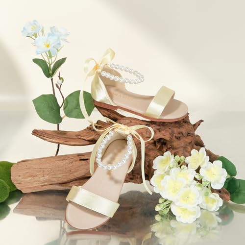 Image of PHIRAMIN Toddler Girl Sandals - Flower Girl Dress Shoes Open Toe Little Kid Wedding Party