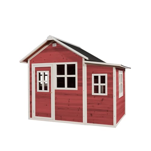 EXIT Toys Loft 150 Holzspielhaus mit Anbau für Draußen - Gartenhaus aus Holz für Kinder - Wasserdichtes Dach - Einfache Montage - 100% FSC Zedernholz - TÜV-Zertifiziert - 188x149x159cm - Rot