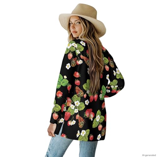 Image of Forchrinse Red Ladybug Cardigan for Women Causal Long Sleeve Open Front Cardigans Sweater Fashion 2024 Fall Coat with Pockets