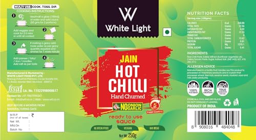 Image of White Light Food Jain Hot Chilli Sauce l Vegan and Natural Ingredients l Ready to Eat Healthy Food (250g-Pack of 3)