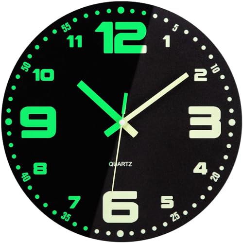 VIVILINEN Horloge Murale Lumineuse avec Grands Chiffres Silencieuse Quartz Moderne Pendule Murale Fluorescente Veilleuse Nuit Horloge Décorative pour Chambre...