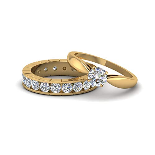 Ensemble de mariage éternité bague solitaire ronde plaqué or jaune 47-70