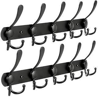 WHITGO Wall Mounted Coat Hooks, 2 Pack 15 Hooks Stainless Steel Wall Coat Hook Rail for Coat Hat Towel Purse Robes Mudroom Bathroom Entryway