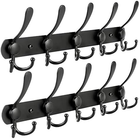 WHITGO Wall Mounted Coat Hooks, 2 Pack 15 Hooks Stainless Steel Wall Coat Hook Rail for Coat Hat Towel Purse Robes Mudroom Bathroom Entryway Cover