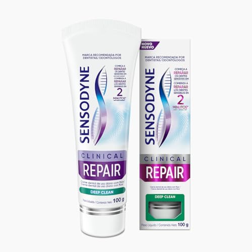 Sensodyne NOVO Creme Dental para Sensibilidade Clinical Repair Deep Clean com Flúor, Reparação dos Dentes Sensíveis, 100g