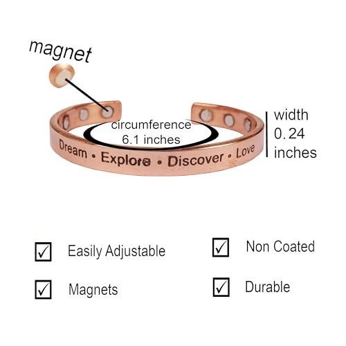 Image of Touchstone Inspirational Copper Engraved Magnetic Bracelets for Women-Personalized Jewelry Gifts for Best Friend /Mom /Daughter /Sister - In a Pretty Gift Box Dream Explore Discover Love