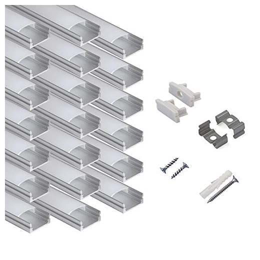 hunhun 20-Pack 6.6ft/ 2Meter U Shape LED Aluminum Channel System with Milky Cover, End Caps and Mounting Clips, Aluminum Profile for LED Strip Light Installations, Very Easy Installation