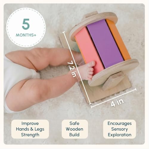 Image of Curious Cub Montessori Spinning Drum for Babies 3 Months-18 Months | Spinning Rainbow Wheel Baby | Tummy Time Toy | Develops Fine Motor Skills | Educational Toy for Early Development