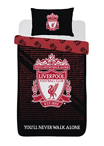 Liverpool F.C. Football Duvet Cover Sets Bedding Single or Double Bed Set with Pillowcase LFC Mesh Football Gifts for Boys (Single) Red/Black