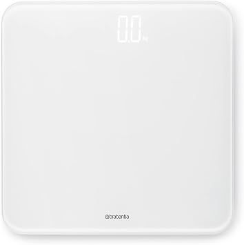 Brabantia Renew Digital Bathroom Weighing Scales (White) Battery-Powered Personal Body Weight Scales with Backlit LED Display