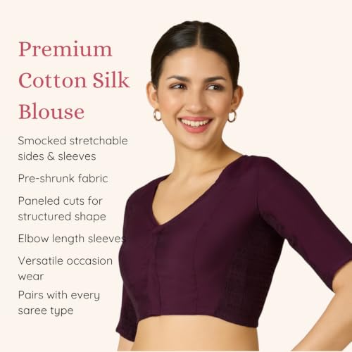 Image of Studio Shringaar Women's Cotton Stretchable (Smocked) Readymade Saree Blouse