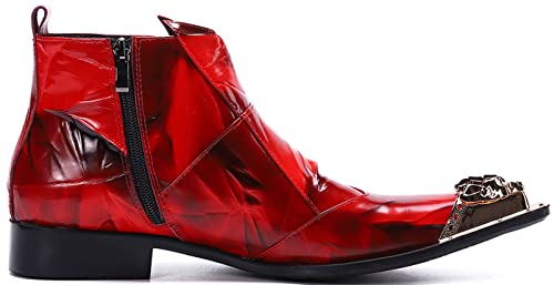 Santimon Mens Dress Boots Western Leather Fashion Brown Casual Pointed-Toe Metal Tip Shoes4