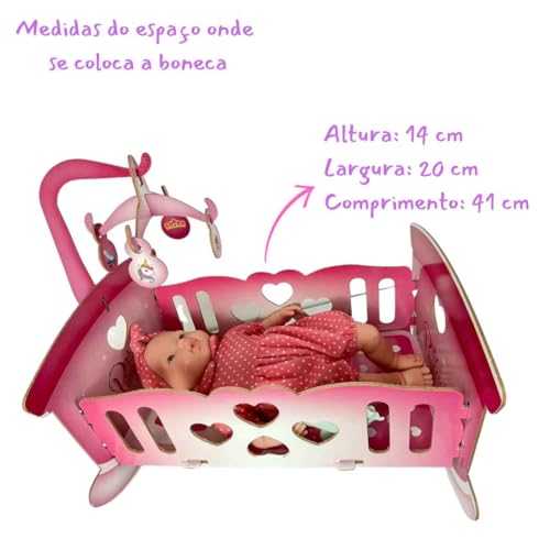 Berço Balanço Princesas Com Móbile Para Bonecas Em Madeira Brincadeira De Criança +3 Anos