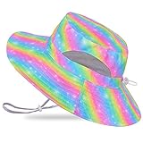 Kids Sun Hat for Girls Mesh Bucket Hat Toddler UV Protection Beach Hat Kids Foldable Fishing Hat for Girls 2-8 Years Rainbow