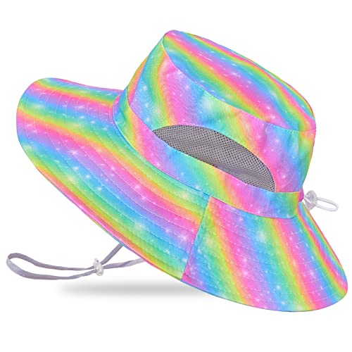 Kids Sun Hat For Girls Mesh Bucket Hat Toddler Uv Protection Beach Hat Kids Foldable Fishing Hat For Girls 2-8 Years Rainbow #TOP22