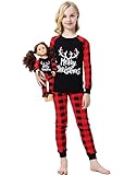 Babyroom Girls Christmas Pajamas Matching Doll&Toddler Santa 4 Piece Cotton Pajamas Kids Clothes Sleepwear Size 5 Black