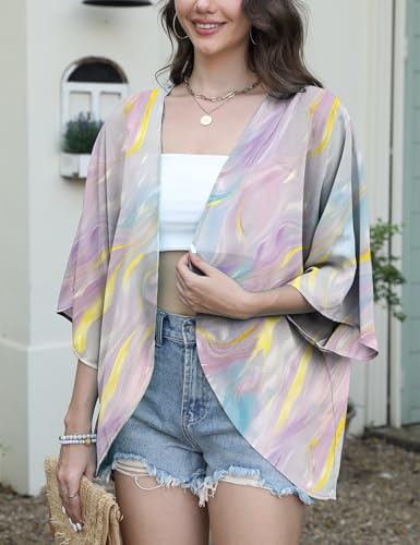 FaroDor Women Summer Chiffon Kimono Cardigan Open Front Tops Loose Beach Wear Cover Up4