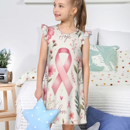 Augenstern Flutter Sleeve Nightgown Pajama Gown Breast-Cancer-Ribbon-Hope Easy Pull-On Sleepwear Nightdress4