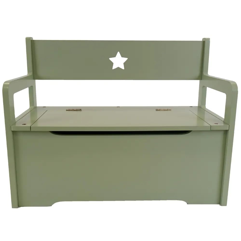 Bandits & Angels Holzspielzeugkiste mit Aufbewahrungsbank Retro Grün – 2-in-1-Aufbewahrungsbank – Sitzhöhe 24 cm – Maße 60 x 27 x 47 cm – für Jungen und Mädchen – Kinderzimmermöbel - Kindersitzbank