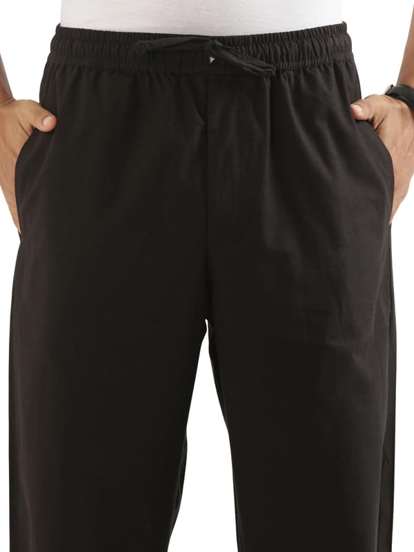 Image of SAADAA Men's 100% Cotton Pants | Mid-Rise Straight Fit Casual Trousers with Elastic Waistband and 3 Pockets | Everyday Wear