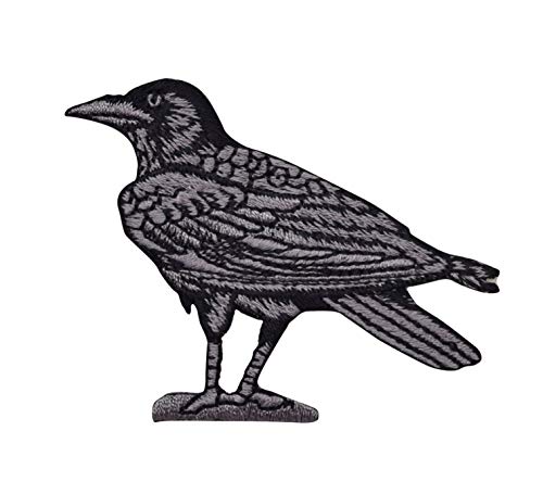 Raven/Crow - Black/Gray - Facing Left - Birds - Iron On Embroidered Applique Patch