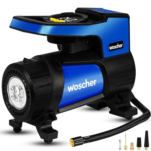 Image of Woscher BoltAir Digital Tyre Inflator for Car and Bike | 12V DC Fast Inflation 150 psi | Strong Metal Body with Emergency LED Light,Heavy Duty Zipper Bag