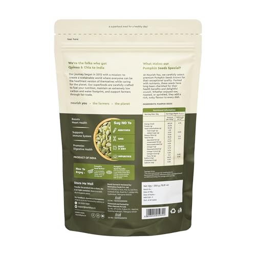 Image of Nourish You Raw Pumpkin Seeds 250 gm - High Protein, Fiber-Rich Superfood Snack | Nutrient-Dense & Crunchy Seeds for Healthy Snacking & Weight Management | Natural