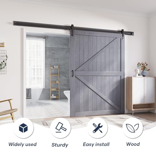 Image of FREDBECK 60x84 Wood Grey with Hardware, Fit 56 inch-58 inch Opening,K Frame
