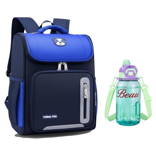 Image of Bear Print Flap School Bag for Boys Girls 6-10 Years Waterproof Lightweight Kids Backpack Large Capacity Student Bag for Books & Padded Straps & Back Support
