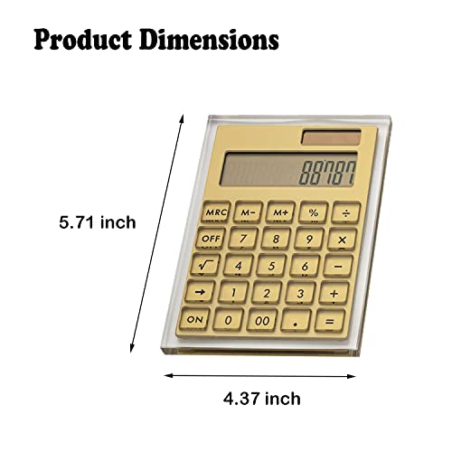 Calculadora de folha dourada, calculadora fina acrílica de energia solar com grande visor LCD e supo