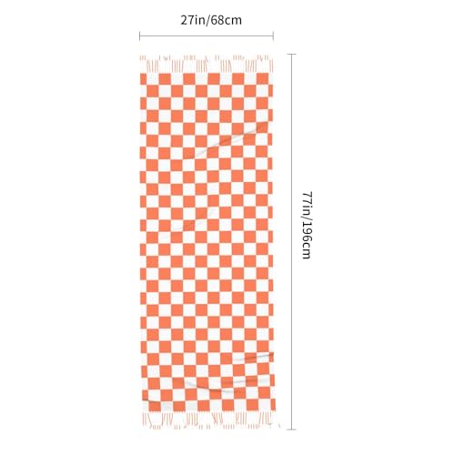 White Orange Checkerboard Print Pashmina Shawls Scarf Wraps for Women, Fall Winter Scarves Large Blanket Scarf2