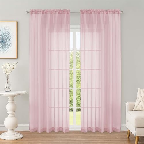 Image of OWENIE Sheer Curtains 84 Inches Long 2 Panels Set, Sheer Blush Curtains for Living Room Bedroom 59 Inch Extra Wide, Modern Voile Filmy Rod Pocket Drapes, 2 Pcs, Each 59 W x 84L, Blush