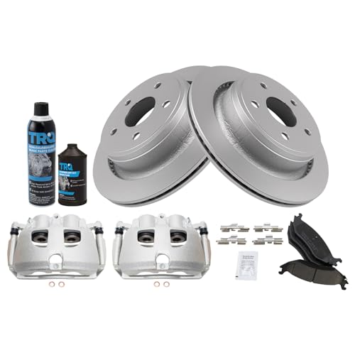 Image of TRQ Rear Brake Pad, Caliper, & Rotor Kit, with Chemical Kit Ceramic Premium G-Coated Compatible with 2012 Ram 1500