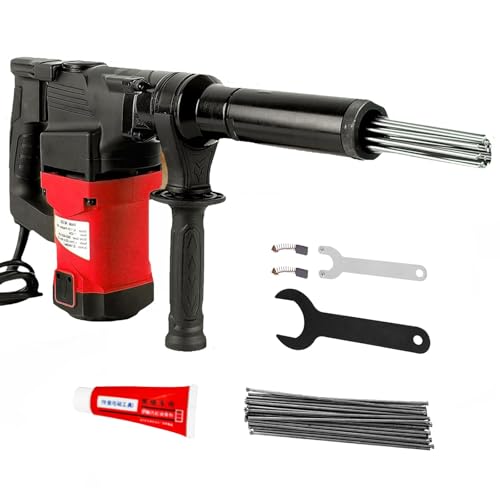 Potente desoxidante eléctrico de Aguja con cinceles de Chorro, Pistola desoxidante de Aguja Manual de 1100W con lubricantes, desoxidante Industrial con empuñadura de Pistola(Red)