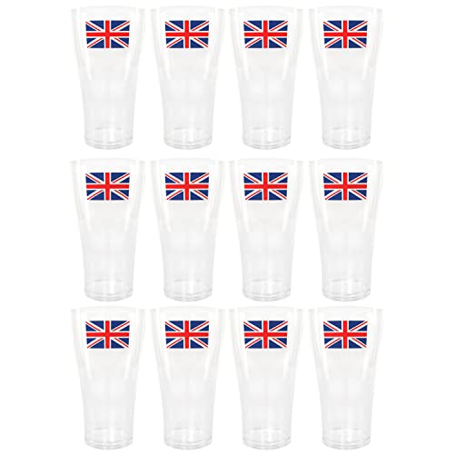 I LOVE FANCY DRESS Bicchiere da pinta Union Jack, confezione da 12 bicchieri da pinta in plastica con bandiera Union Jack, motivo: King's Coronation Street Party Pint Cup stoviglie