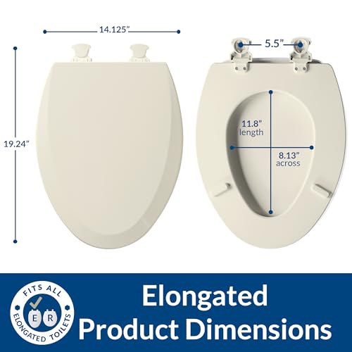Image of Bemis 1500EC Durable Wood Toilet Seat with Easy Clean Hinges, Made in USA, Elongated, Biscuit