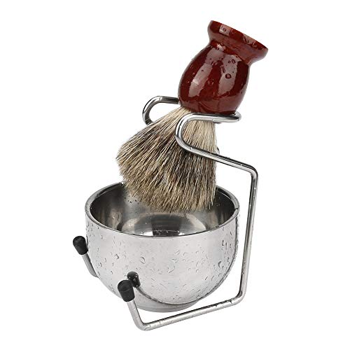 Shaving Set, INTSUN 3in1 Pure Badger Hair Shaving Brush Natural Solid Wood Handle and Stainless Steel Shaving Bowl with Shaving Stand, for Men Wet Shaving Gift