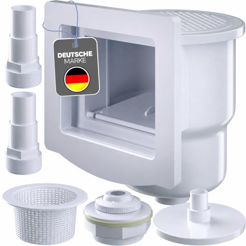 poolomio Skimmer Pool Set | Einbauskimmer für Aufstellpool & Stahlwandpool | Mit Einlaufdüse Dichtung & Zubehör | Oberflächenskimmer kompatibel mit Intex & Bestway | Poolskimmer Komplettset